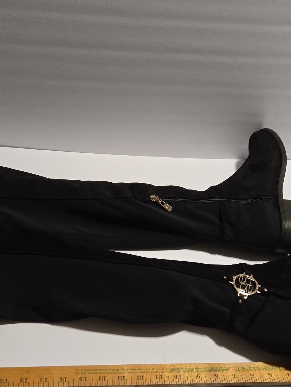 bebe Black Over-The-Knee Boots with Gold Accent